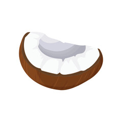 A piece of coconut and coconut palm products. Cartoon pulp and coconut shell.