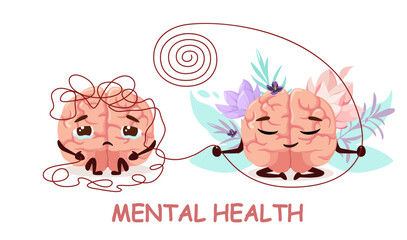 The brain with a mental disorder struggles with stress and depression, with the help of psychotherapy. Mental health. Vector illustration.