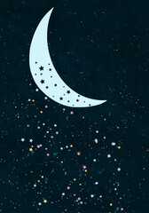 Obraz na płótnie Canvas Abstract moon and stars through window.