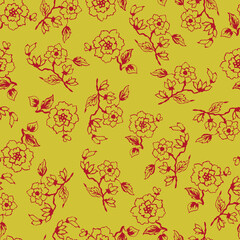 Vector monochromatic floral seamless pattern digital textile print. Vector illustration