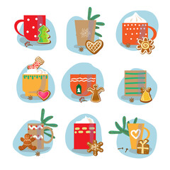 Christmas teapot and cup. Holiday Collection. Hand drawn style. Vector illustration. Merry Christmas. New Year.