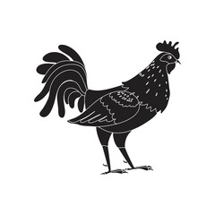 Rooster silhouette icon. Cockerel as a symbol or mascot for children's books, fashion design and postcards with lettering.