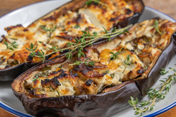 Baked eggplant with cottage cheese.