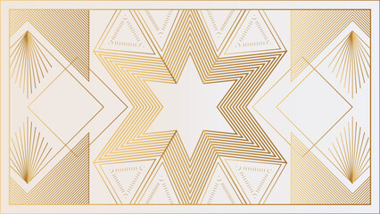 Art deco background with golden line and geometric shape on white background. Design element for wedding template, greeting card, retro card, art deco line frame border. Vector illustration