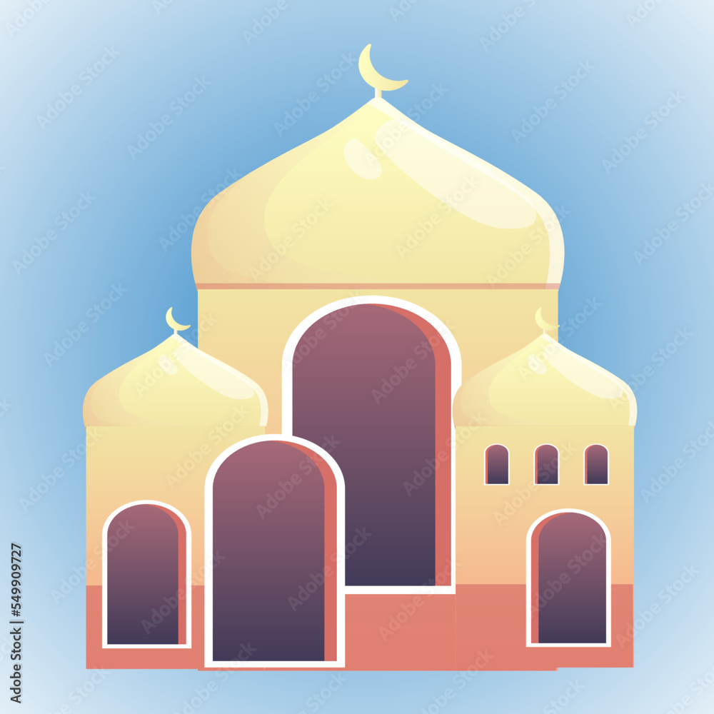 Wall mural mosque on blue background islam eid al adha