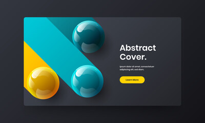 Abstract flyer design vector layout. Geometric realistic spheres horizontal cover illustration.