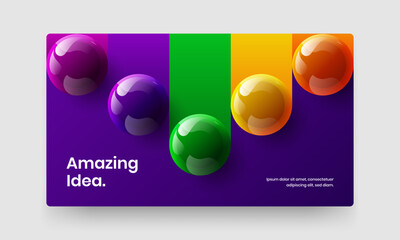 Fresh realistic spheres landing page template. Vivid company brochure design vector concept.