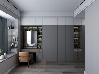 3D rendering, clean and tidy Nordic style bedroom design