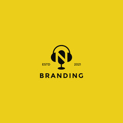 Logo Letter N Podcast, perfect combination headphone, microphone and letter N.