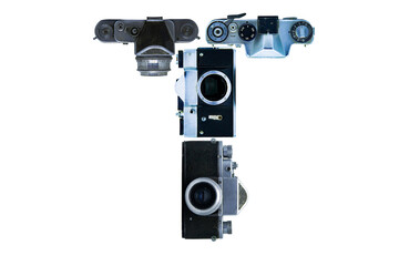 The letter T, made of cameras