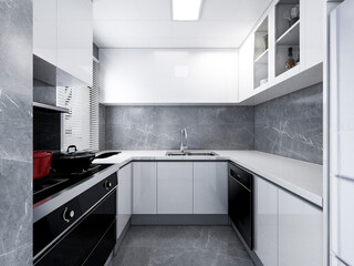 Fototapeta premium 3D rendering, bright kitchen design