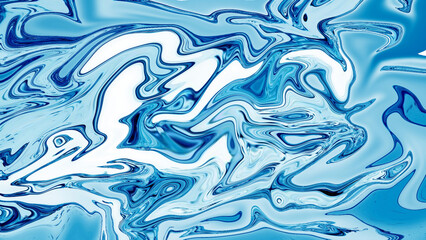 Fluid Art Background And Colored Pigments With Blue Drops 3D Illustration In Tech Futuristic Style