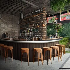 bar with garden as scenery
