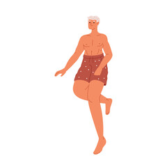 Happy young man in beach shorts. Carefree man enjoy summer vacation, student holiday camp