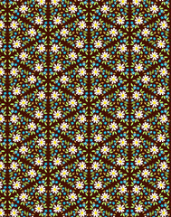 Simple Ditsy floral print seamless pattern of small wild white daisy flowers isolated on a brown background Flat lay design