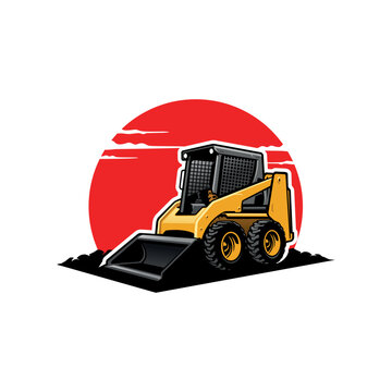 recommend clip art: Skid steer loader, construction vehicle illustration logo vector