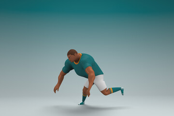 Naklejka na ściany i meble An athlete wearing a green shirt and white pants. He is doing exercise. 3d rendering of cartoon character in acting.