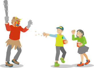 豆まきをする子供たち