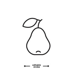 Fresh pear icon, Green pear fruit icon symbol logo illustration,editable stroke, flat design style isolated on white.