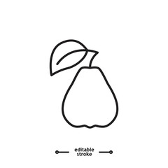Fresh pear icon, Green pear fruit icon symbol logo illustration,editable stroke, flat design style isolated on white.