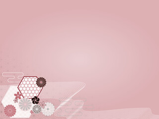 背景素材　和柄　麻の葉　桜　ピンク色　コピースペース　ベクターイラスト