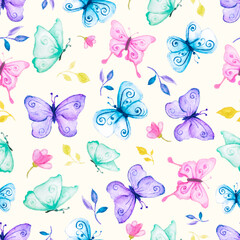 watercolor magical purple butterflies seamless pattern