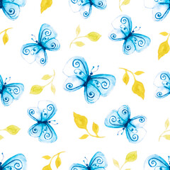 Fototapeta na wymiar watercolor magical purple butterflies seamless pattern