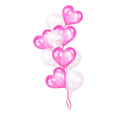 Bunches of pink and white helium balloons-hearts. Party decorations for birthday, anniversary, celebration. Vector illustration - 549918347