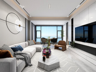 3D rendering, modern living room design
