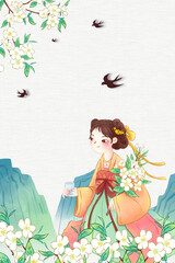 Obraz na płótnie Canvas Chinese style ancient style woman traditional ethnic style poster design material