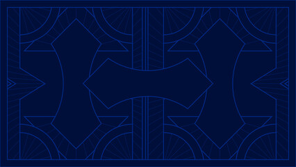 Art deco background with golden line on blue background. Art deco vintage linear thin line geometric shape retro design frame badge. Art deco line border for wedding, template, greeting card, poster