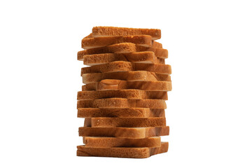 Delicious bread slices isolated on a white background, top view.