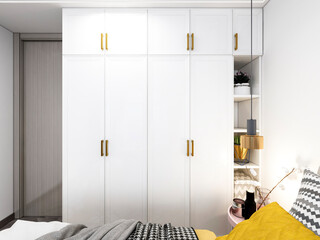 3D rendering, clean and tidy Nordic style bedroom design