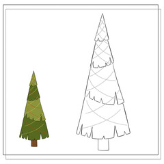 Coloring book for children. Cartoon Christmas Tree