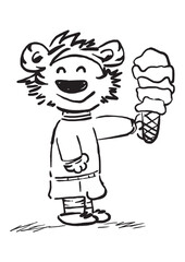 tiger with ice cream with outline brush. Vector tiger