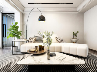 3D rendering, wooden Nordic style living room design