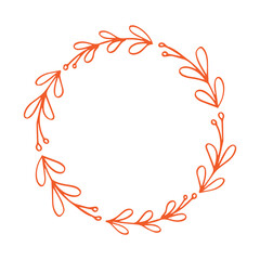 Round flower frame in minimalist boho and vintage hand drawn illustration for design element.	
