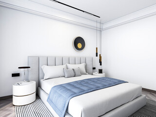 3D rendering, clean and tidy Nordic style bedroom design