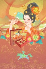 Chinese style ancient style woman traditional ethnic style poster design material