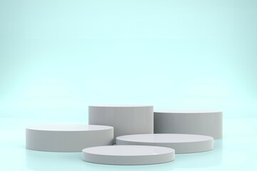 3D RENDERING ILLUSTRATION. Podium stand geometric presentation products display decoration luxury design with lights. Abstract commercial stage table scene showcase background.