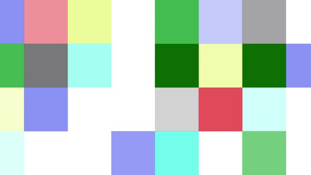 Animation of Looping background animation of dynamic color changing blocks flashing colorful blocks in a checkered pattern on a plain white background