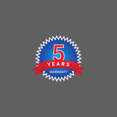 Five years warranty badge design vector illustration isolated on grey background