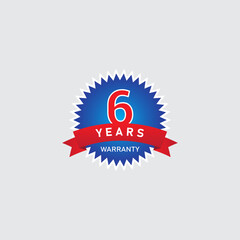 Six years warranty badge design vector illustration isolated on grey background