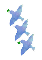 四つ葉をくわえた青い鳥のイラスト素材