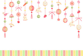 吊るし雛のひな祭りの背景　横　手描き色鉛筆画