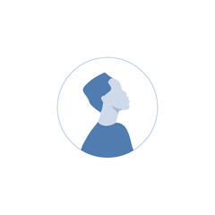 Round profile image of female avatar for social networks with half circle. Fashion and beauty. Bright vector illustration in trendy style.