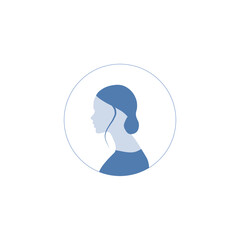 Round profile image of female avatar for social networks with half circle. Fashion and beauty. Bright vector illustration in trendy style.