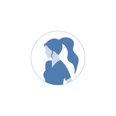 Round profile image of female avatar for social networks with half circle. Fashion and beauty. Bright vector illustration in trendy style.