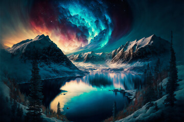 Winter landscape in alien planet - obrazy, fototapety, plakaty