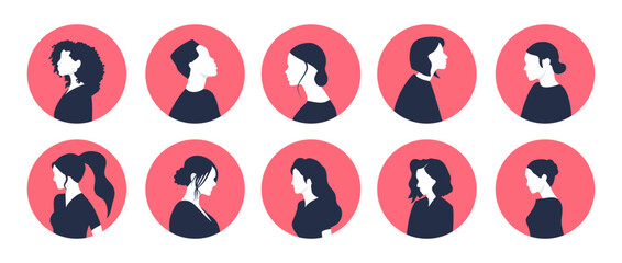 A set of icons of people's faces on avatar profiles: women, young and old of different races and countries. Business illustration. Megaset. Trendy vector style.